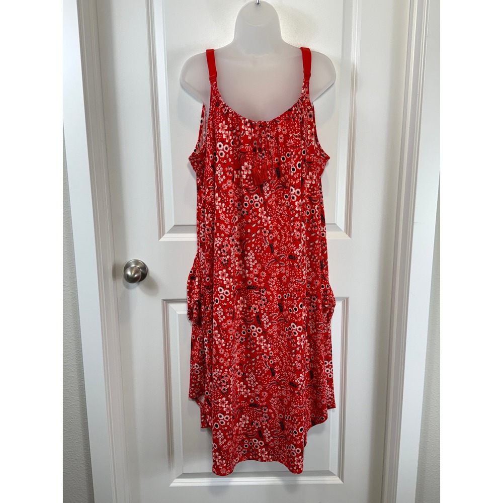The Pioneer Woman BOHO Prairie Red Floral Print Tassel Tie‎ XXXL  Midi Dress 3X